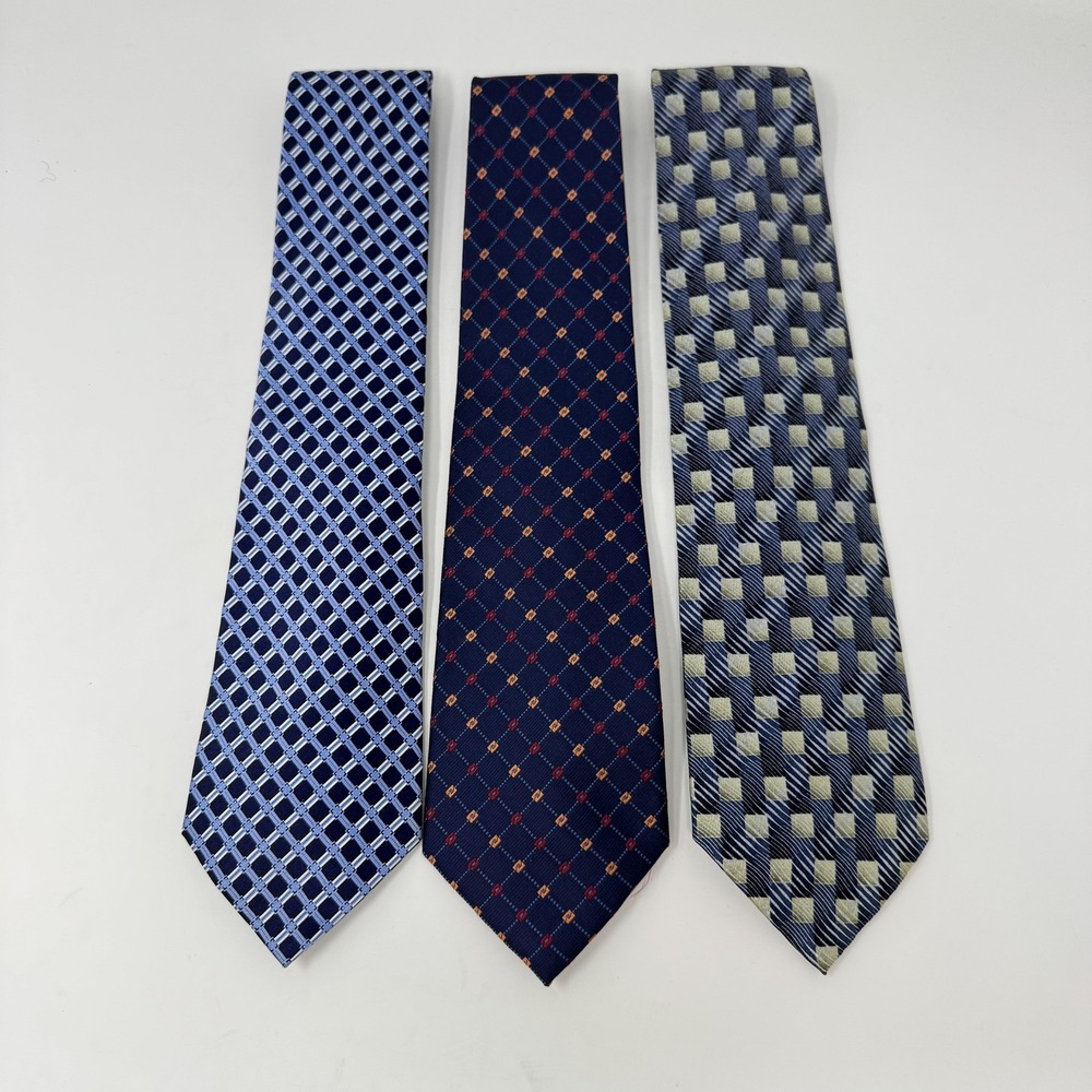 Van Heusen Geoffrey Beene Z Silk Ties Mens Blue Lot of 3 Geometric Pattern